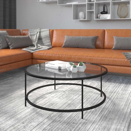 Flash Furniture Round Glass Coffee Table with Matte Black Frame NAN-JN-21750CT-BK-GG